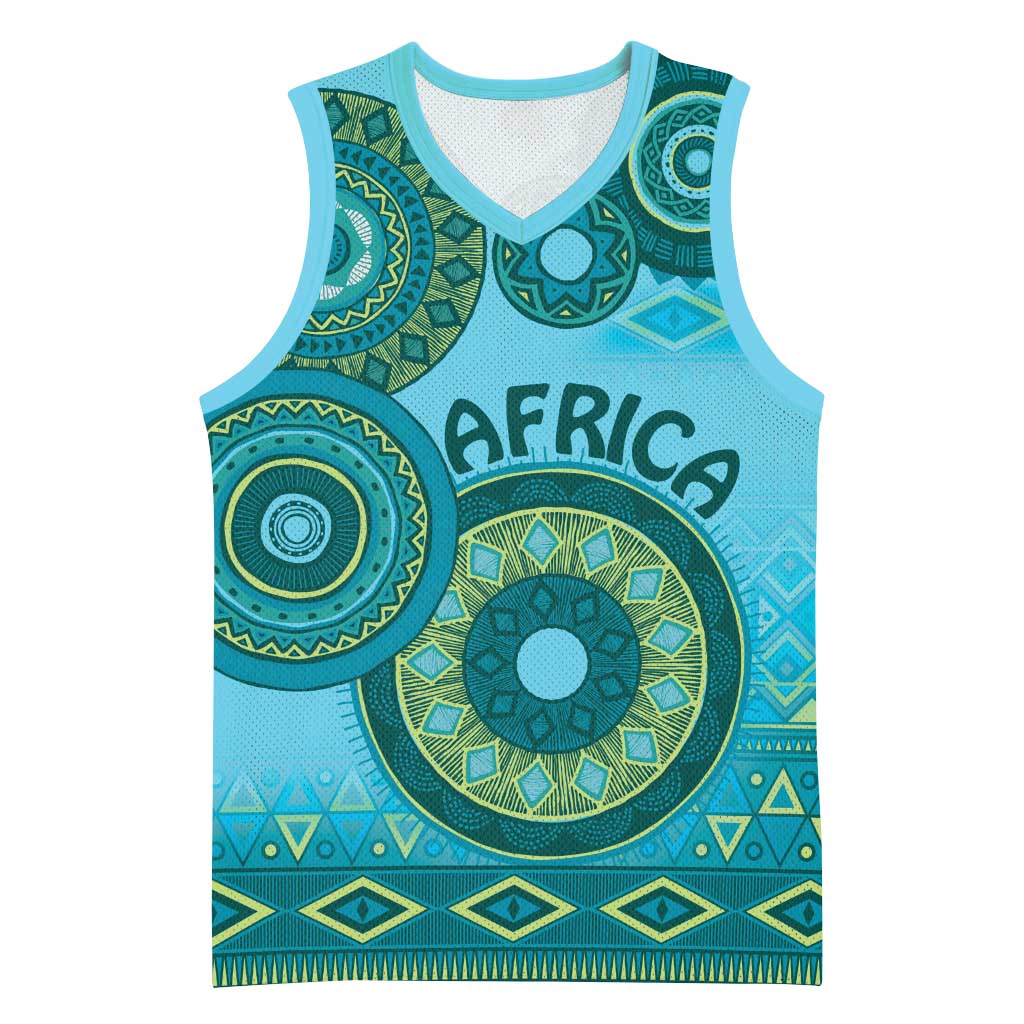 Afro Tribal Traditional Pattern Basketball Jersey Blue Motif - African Pride