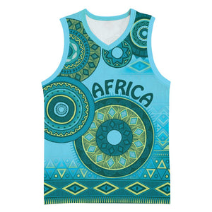 Afro Tribal Traditional Pattern Basketball Jersey Blue Motif - African Pride