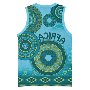 Afro Tribal Traditional Pattern Basketball Jersey Blue Motif - African Pride