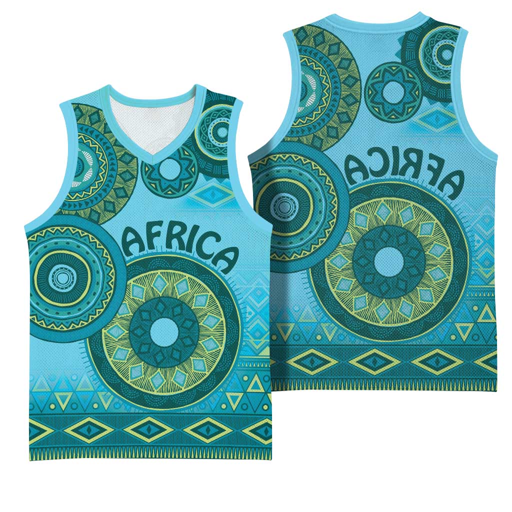Afro Tribal Traditional Pattern Basketball Jersey Blue Motif - African Pride