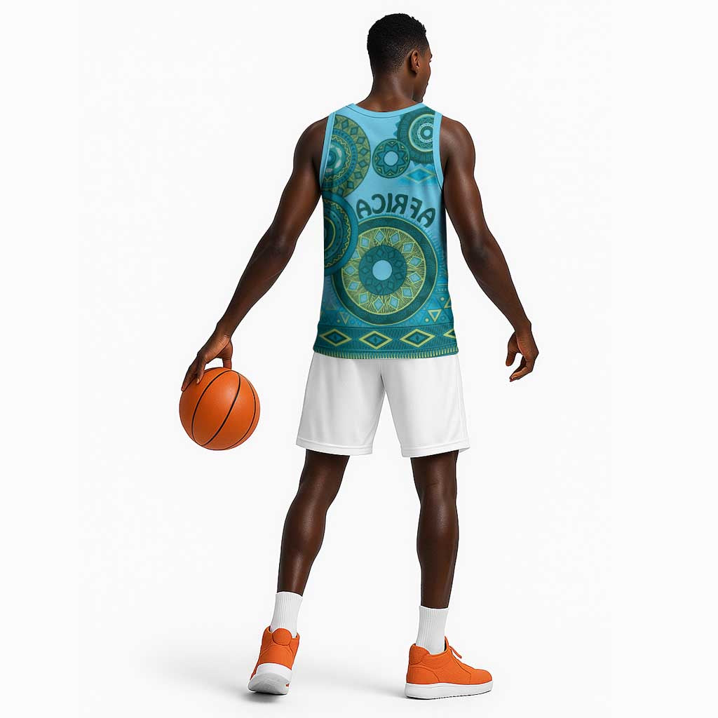 Afro Tribal Traditional Pattern Basketball Jersey Blue Motif - African Pride