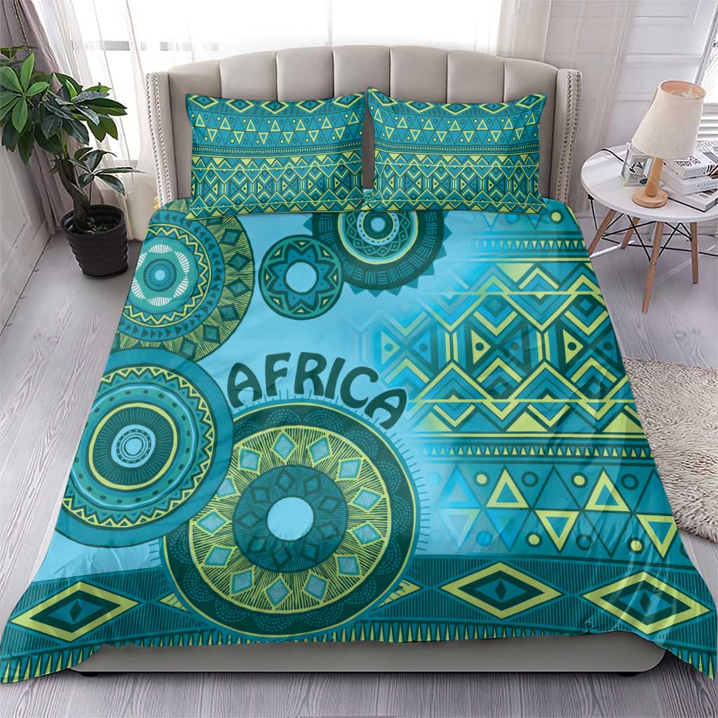 Afro Tribal Traditional Pattern Bedding Set Blue Motif