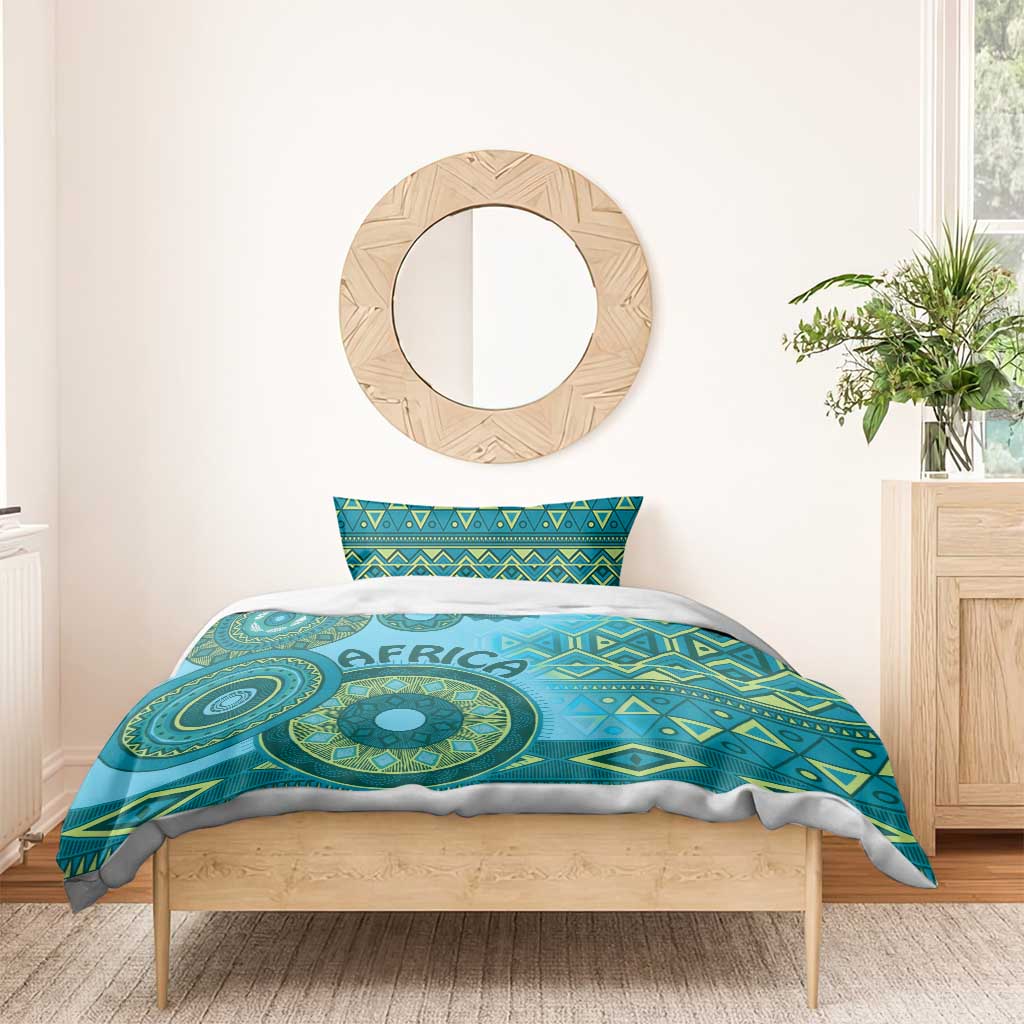Afro Tribal Traditional Pattern Bedding Set Blue Motif