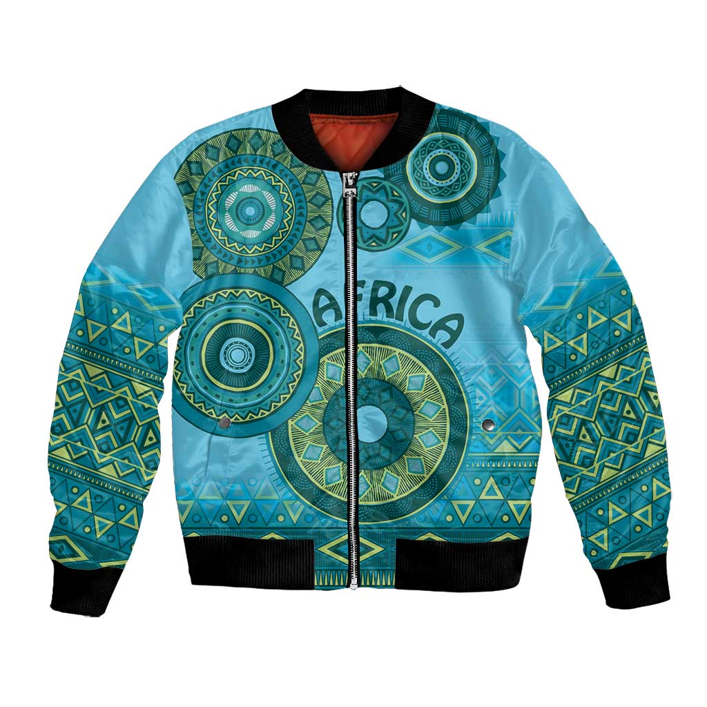 Afro Tribal Traditional Pattern Bomber Jacket Blue Motif