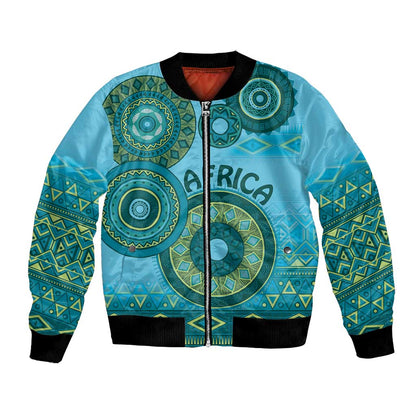 Afro Tribal Traditional Pattern Bomber Jacket Blue Motif