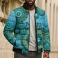 Africa Tribal Traditional Pattern Bomber Puffer Jacket Blue Motif