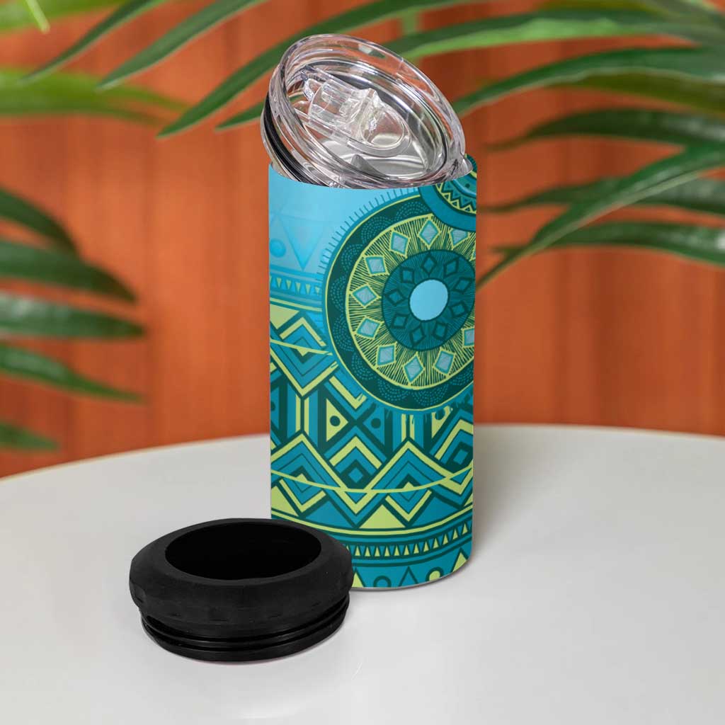 Afro Tribal Traditional Pattern 4 in 1 Can Cooler Tumbler Blue Motif