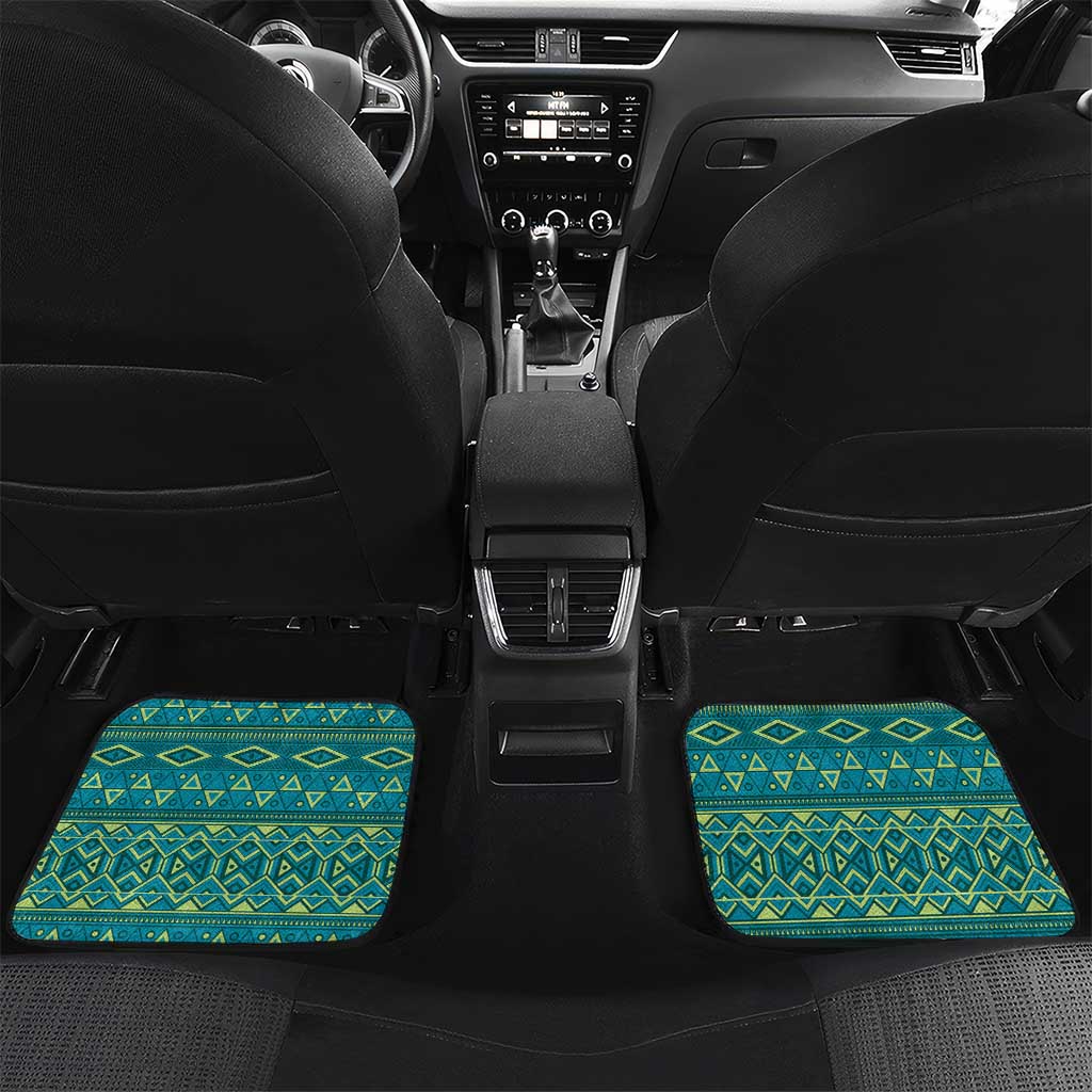 Afro Tribal Traditional Pattern Car Mats Blue Motif