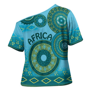 Africa Tribal Traditional Pattern Cross Shoulder Shirt Blue Motif