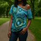 Africa Tribal Traditional Pattern Cross Shoulder Shirt Blue Motif