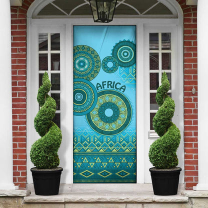 Africa Tribal Traditional Pattern Door Cover Blue Motif