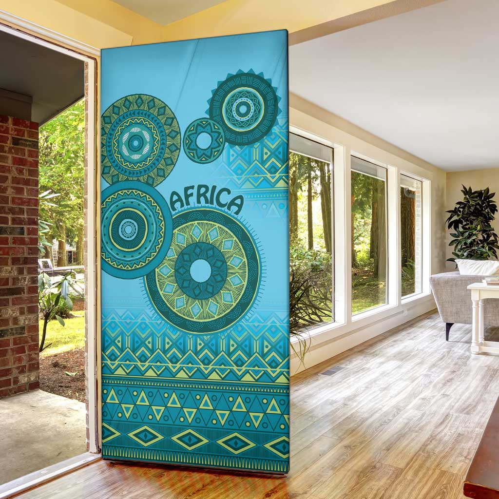 Africa Tribal Traditional Pattern Door Cover Blue Motif