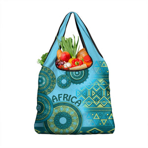 Afro Tribal Traditional Pattern Grocery Bag Blue Motif