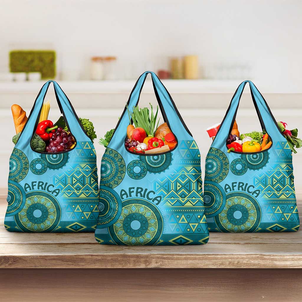 Afro Tribal Traditional Pattern Grocery Bag Blue Motif