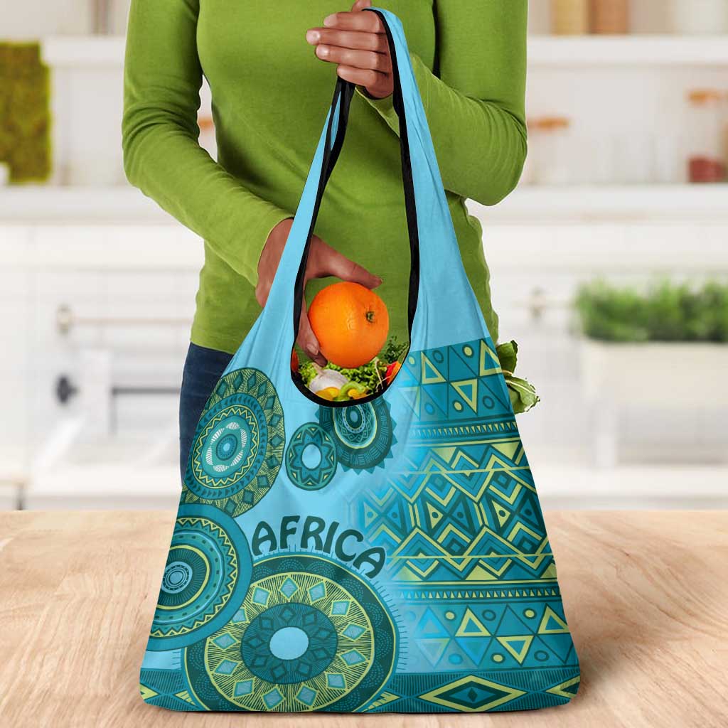 Afro Tribal Traditional Pattern Grocery Bag Blue Motif