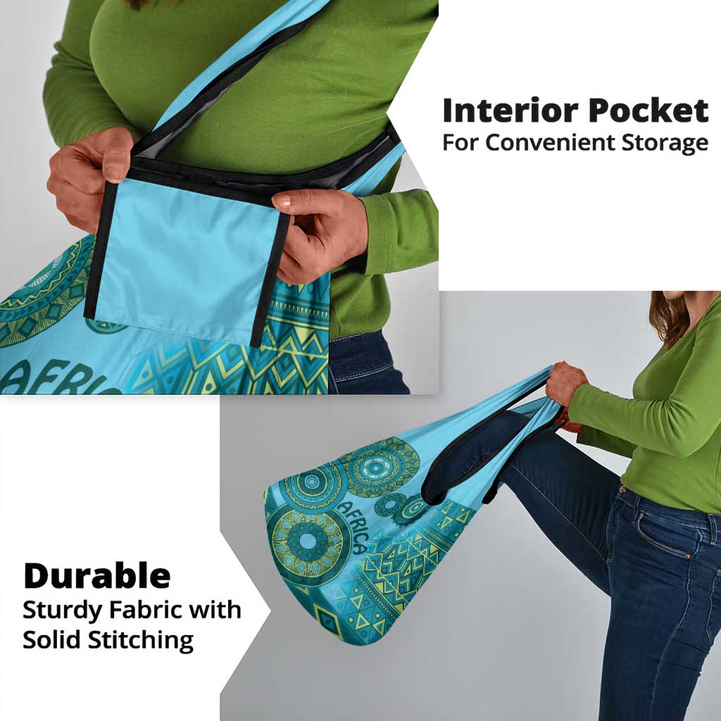 Afro Tribal Traditional Pattern Grocery Bag Blue Motif