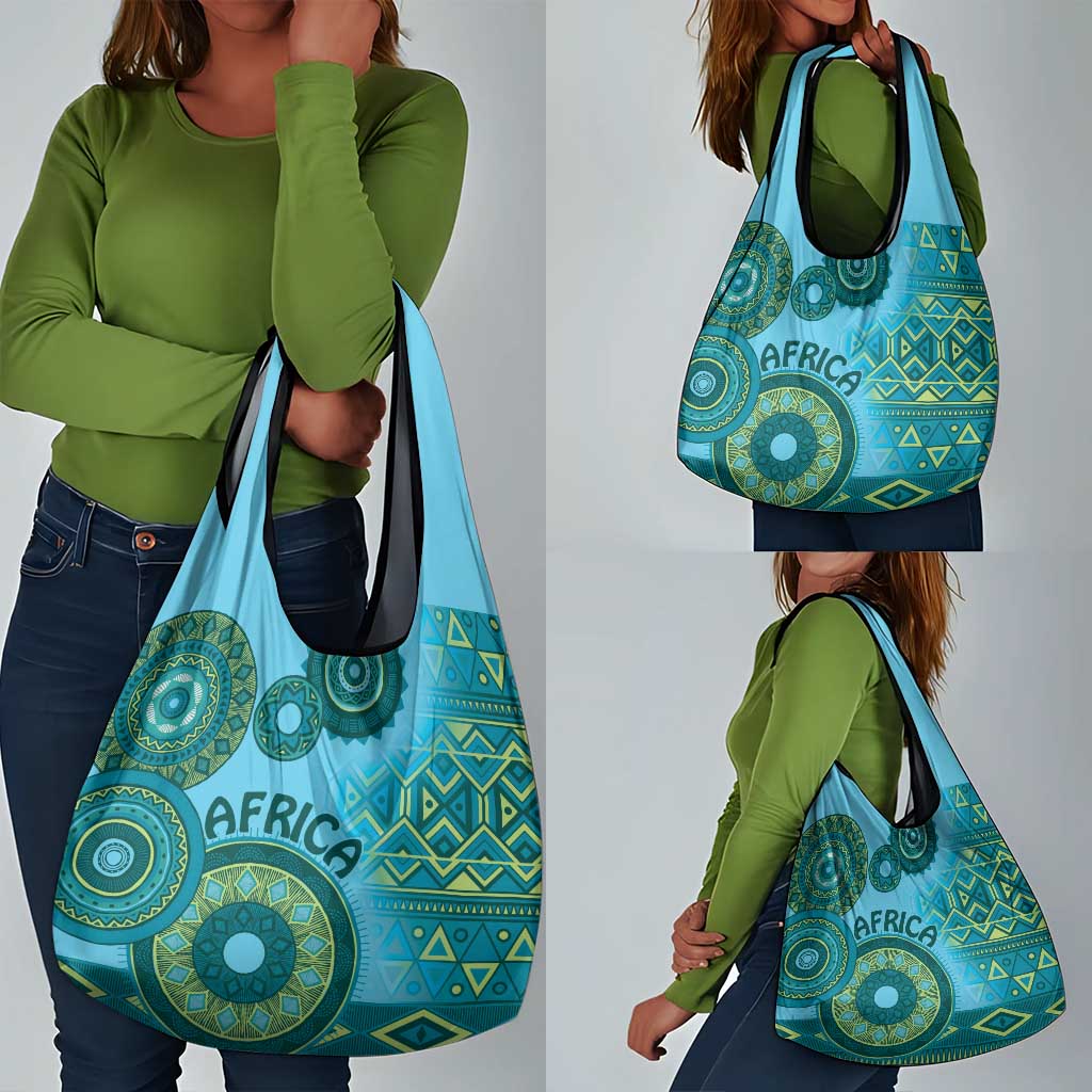 Afro Tribal Traditional Pattern Grocery Bag Blue Motif