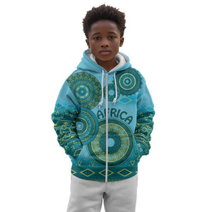 Afro Tribal Traditional Pattern Kid Hoodie Blue Motif