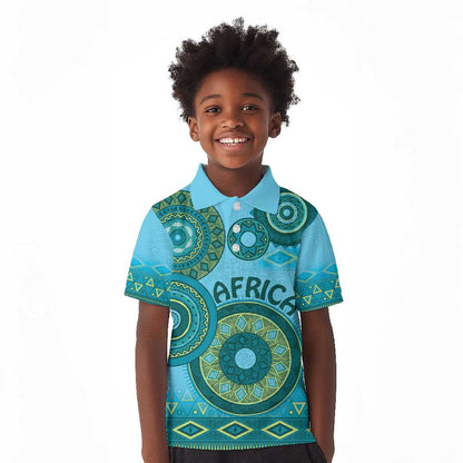 Afro Tribal Traditional Pattern Kid Polo Shirt Blue Motif