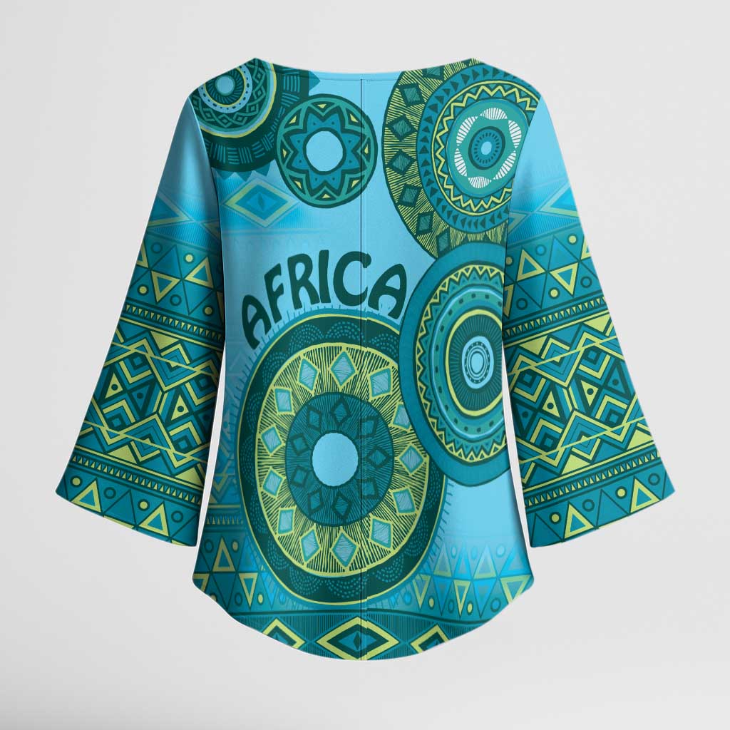 Africa Tribal Traditional Pattern Kimono Sleeve Blouse Blue Motif