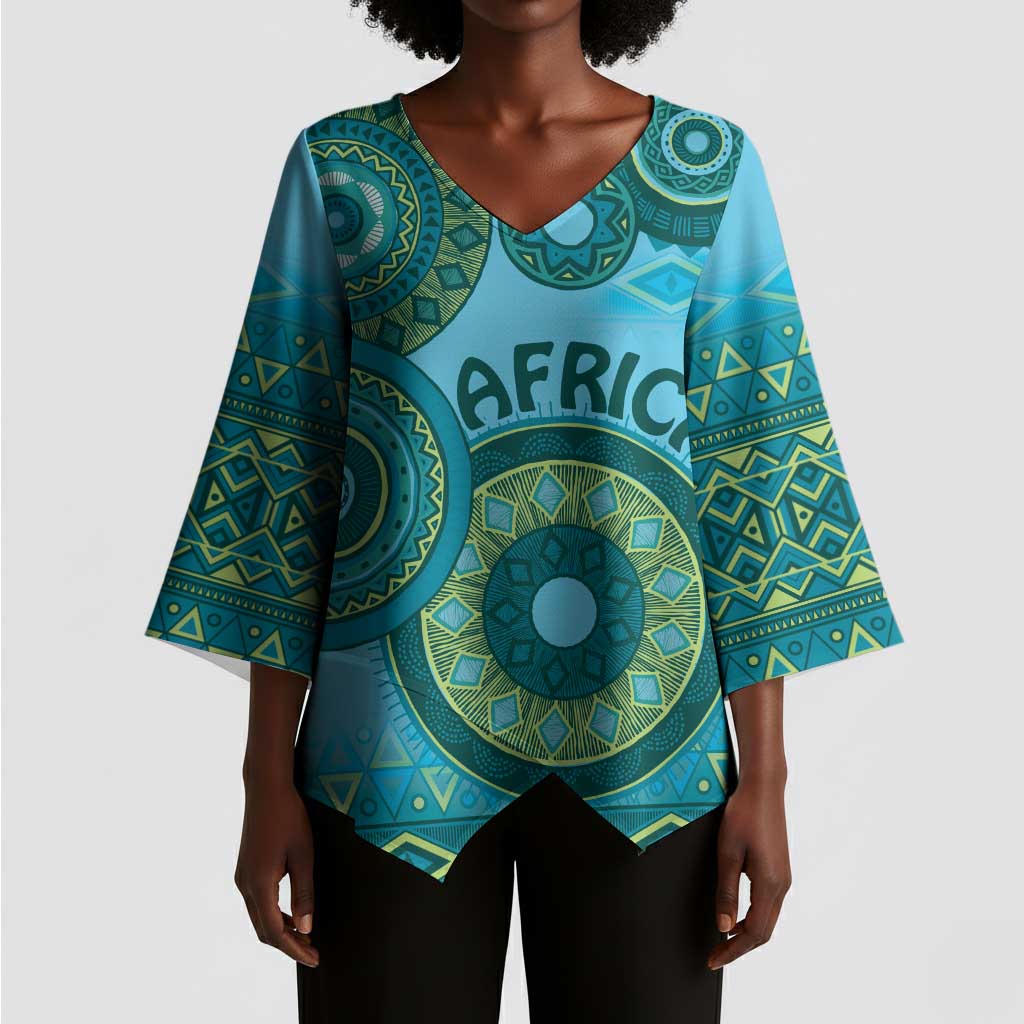 Africa Tribal Traditional Pattern Kimono Sleeve Blouse Blue Motif