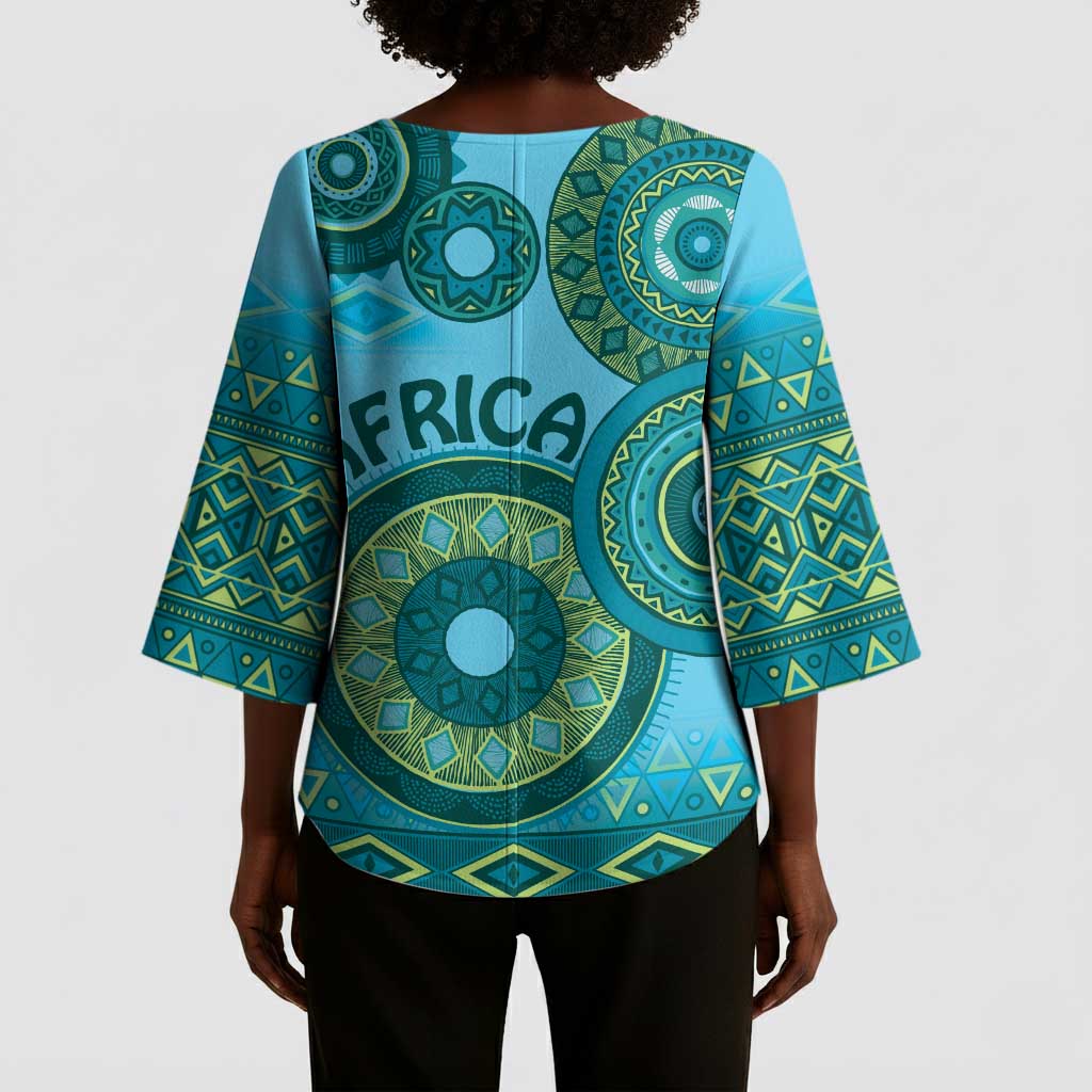 Africa Tribal Traditional Pattern Kimono Sleeve Blouse Blue Motif