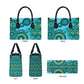 Africa Tribal Traditional Pattern Leather Bag Blue Motif