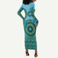 Afro Tribal Traditional Pattern Long Sleeve Bodycon Dress Blue Motif LT9