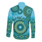 Afro Tribal Traditional Pattern Long Sleeve Button Shirt Blue Motif