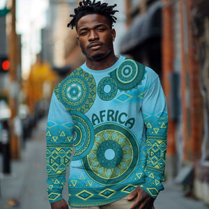 Afro Tribal Traditional Pattern Long Sleeve Shirt Blue Motif LT9