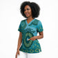Africa Tribal Traditional Pattern Scrub Top Blue Motif