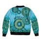 Afro Tribal Traditional Pattern Sleeve Zip Bomber Jacket Blue Motif