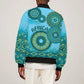 Afro Tribal Traditional Pattern Sleeve Zip Bomber Jacket Blue Motif
