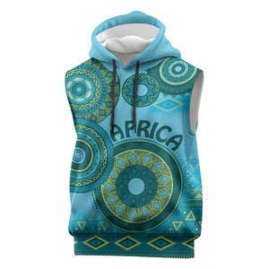 Afro Tribal Traditional Pattern Sleeveless Hoodie Blue Motif - African Pride