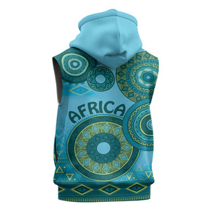 Afro Tribal Traditional Pattern Sleeveless Hoodie Blue Motif - African Pride