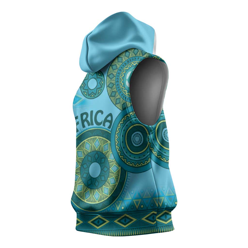 Afro Tribal Traditional Pattern Sleeveless Hoodie Blue Motif - African Pride