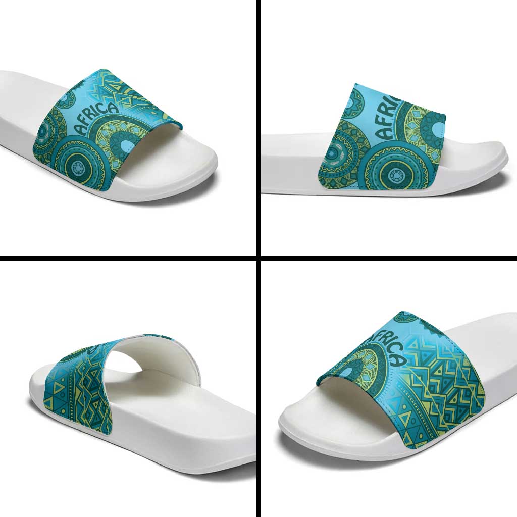 Africa Tribal Traditional Pattern Slide Sandals Blue Motif