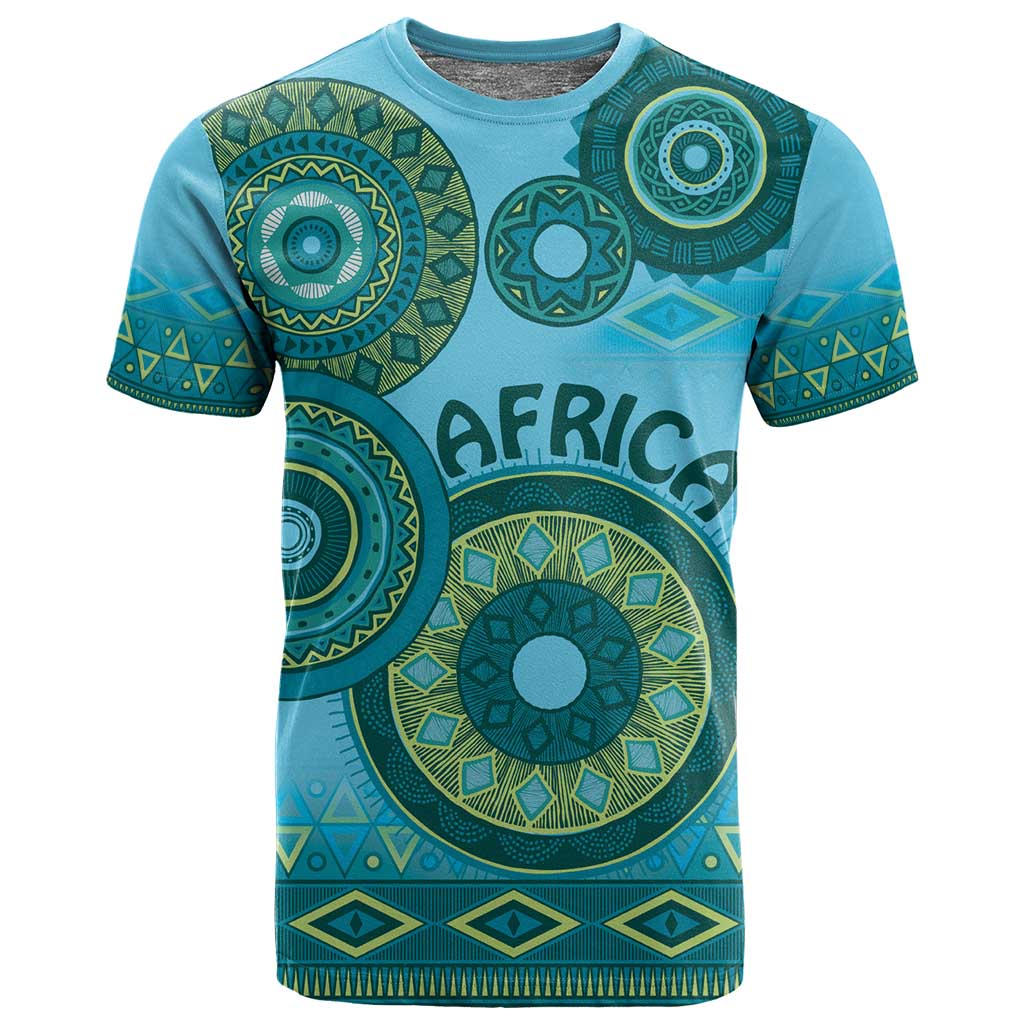 Afro Tribal Traditional Pattern T shirt Blue Motif