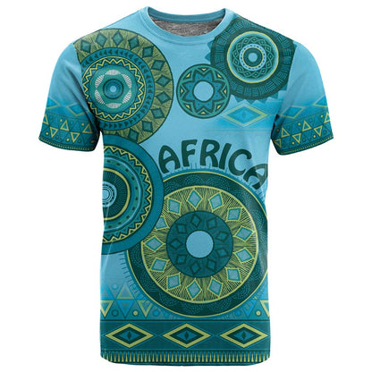 Afro Tribal Traditional Pattern T shirt Blue Motif