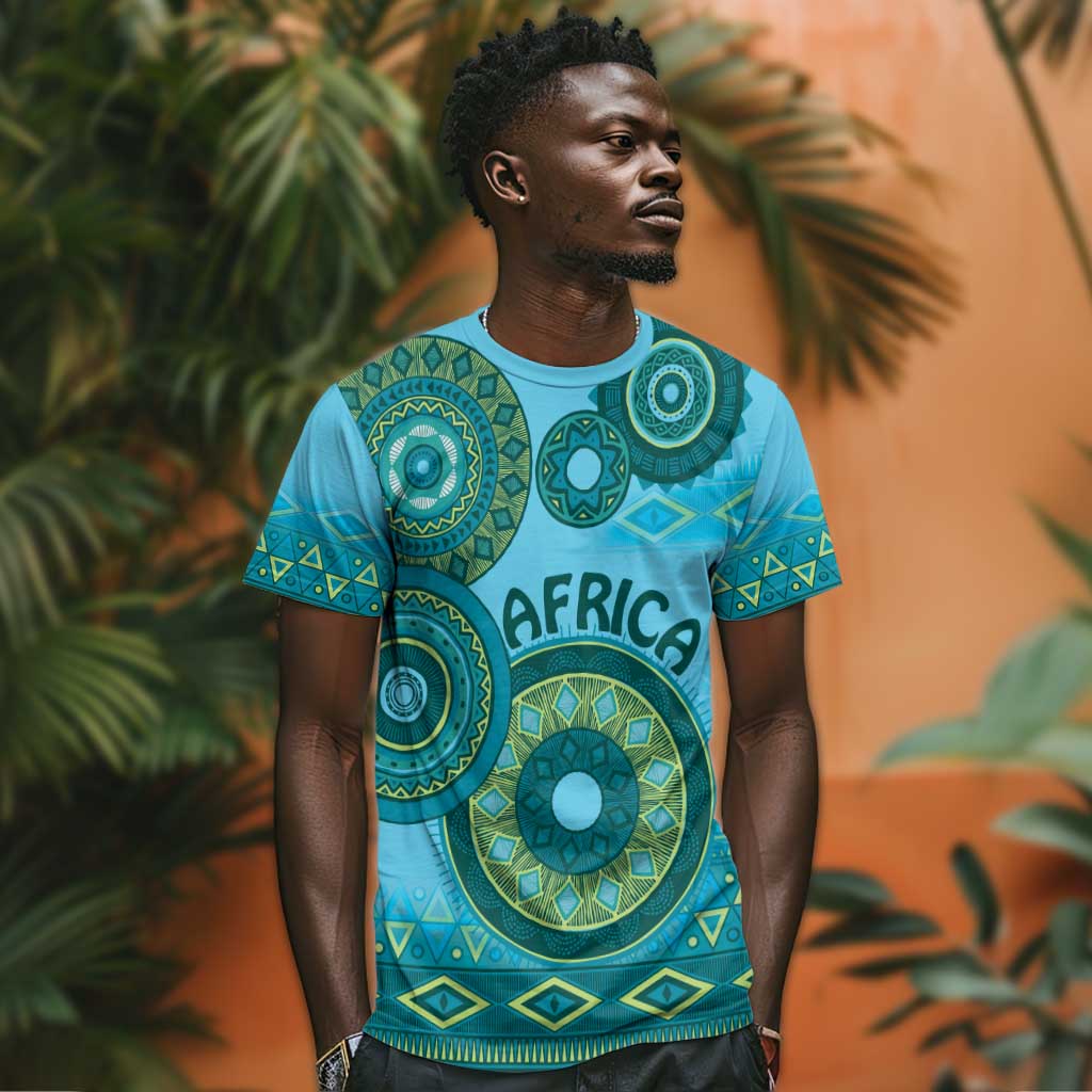 Afro Tribal Traditional Pattern T shirt Blue Motif