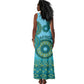 Afro Tribal Traditional Pattern Tank Maxi Dress Blue Motif