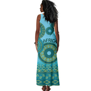 Afro Tribal Traditional Pattern Tank Maxi Dress Blue Motif