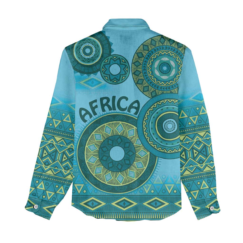 Afro Tribal Traditional Pattern Women Casual Shirt Blue Motif LT9