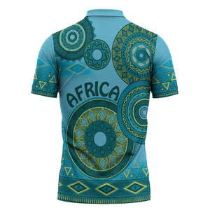 Africa Tribal Traditional Pattern Zipper Polo Shirt Blue Motif