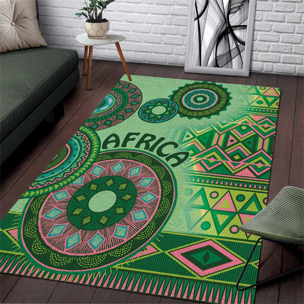 Afro Tribal Traditional Pattern Area Rug Green Motif
