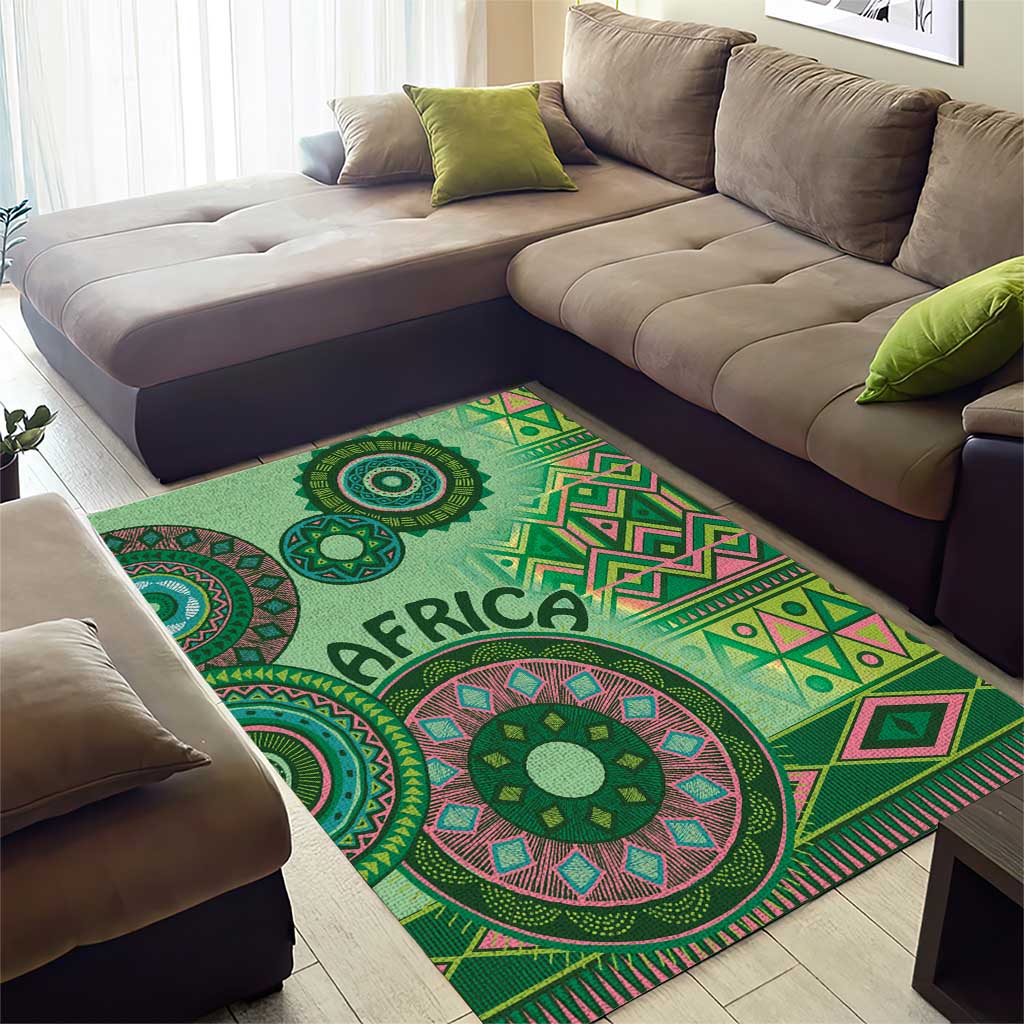 Afro Tribal Traditional Pattern Area Rug Green Motif
