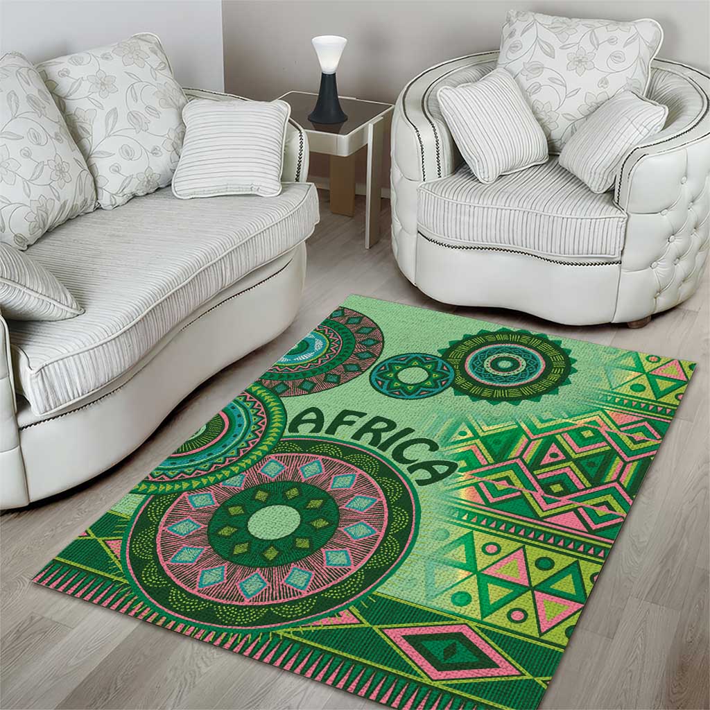 Afro Tribal Traditional Pattern Area Rug Green Motif