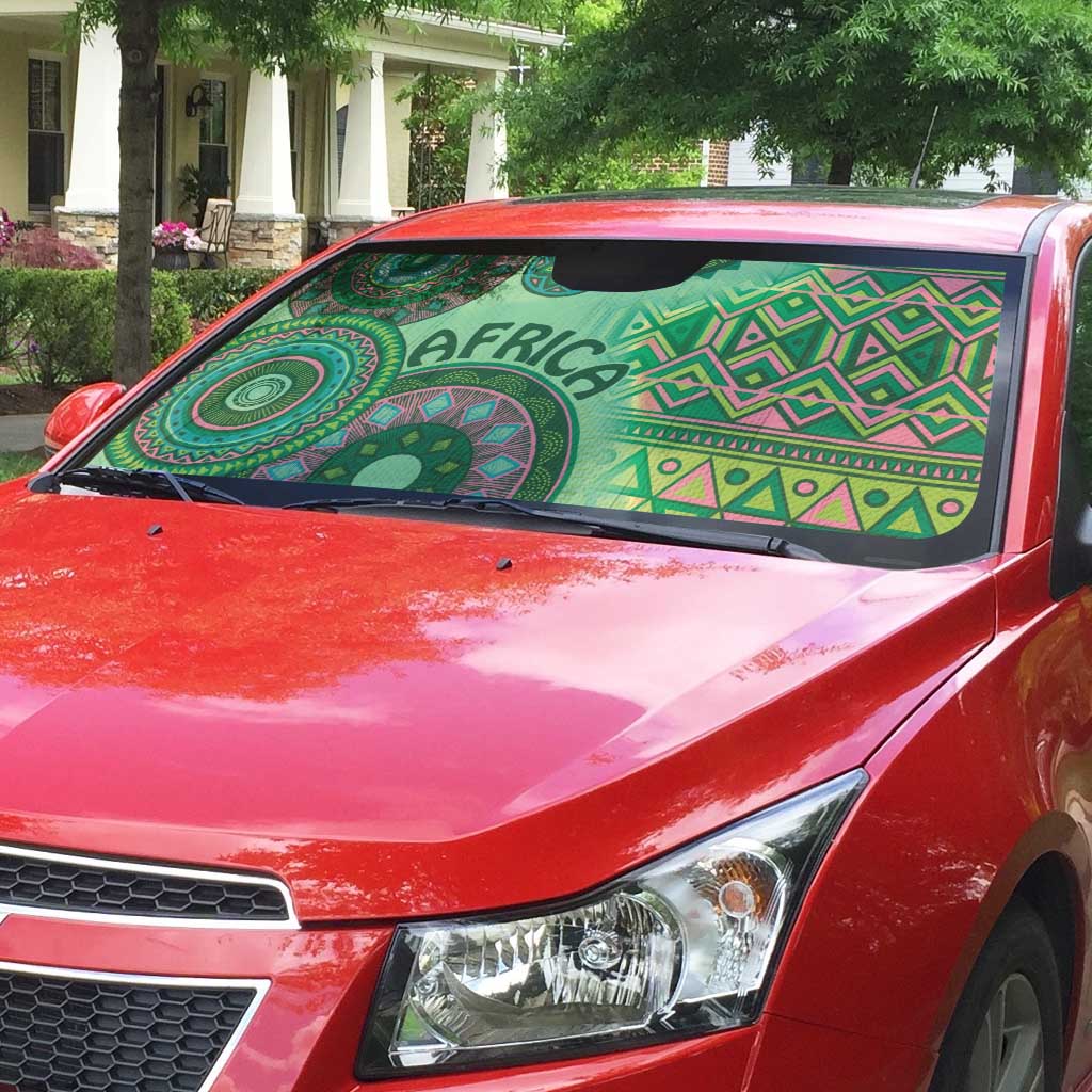 Africa Tribal Traditional Pattern Auto Sun Shade Green Motif