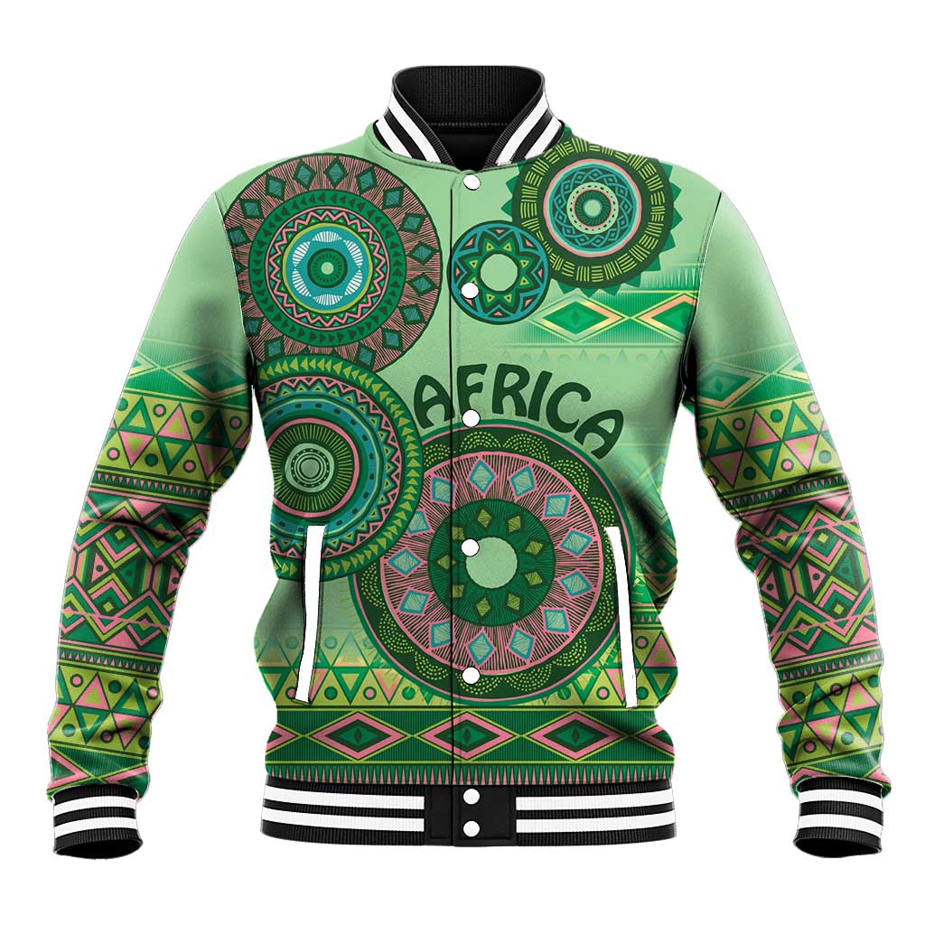 Afro Tribal Traditional Pattern Baseball Jacket Green Motif LT9