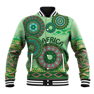 Afro Tribal Traditional Pattern Baseball Jacket Green Motif LT9